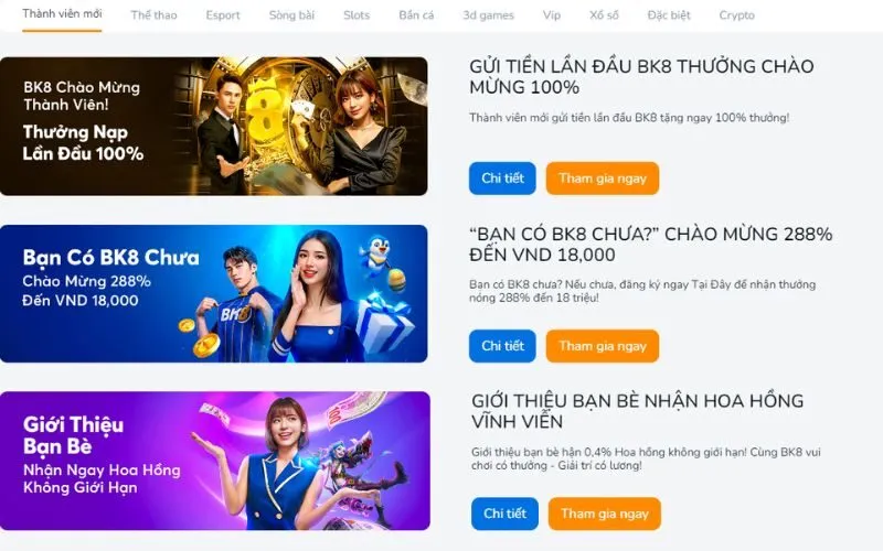 BK8 Nhà Cái Cá Cược Trực Tuyến Uy Tín Khuyến mãi chào mừng thưởng nạp lần đầu 100%